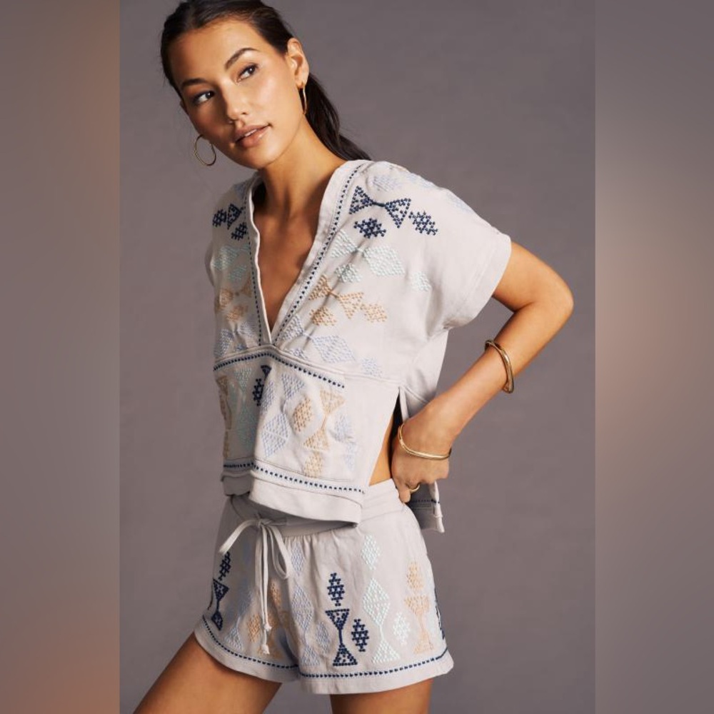 Daily Practice By Anthropologie Short Sleeve Embroidered Hoodie